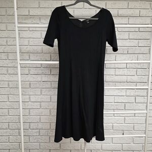 Ann Taylor Petite Black Short Sleeve A-Line Midi Dress Size 6P